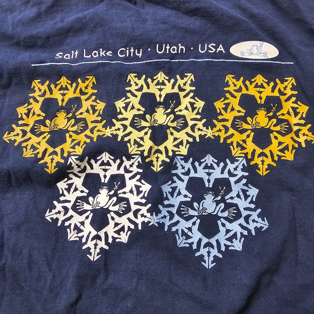 Peace Frogs Blue Salt Lake City Utah Snowflake Long Sleeve Cotton T Shirt M - Picture 6 of 6